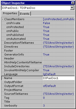 TDIPasDoc Component Properties